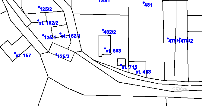 Parcela st. 563 v KÚ Lužná u Vsetína, Katastrální mapa