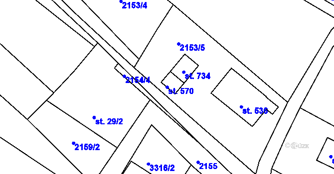 Parcela st. 570 v KÚ Lužná u Vsetína, Katastrální mapa