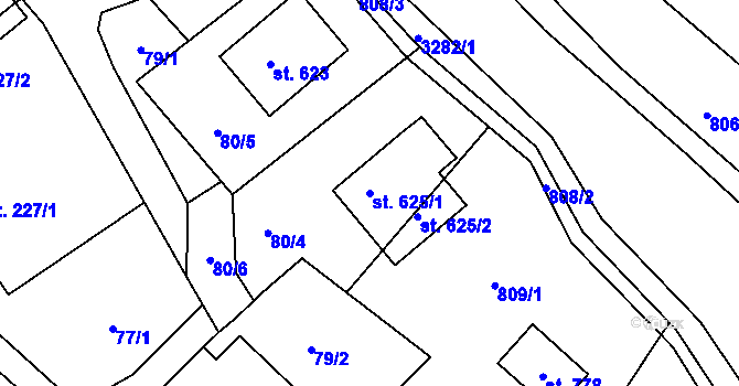 Parcela st. 625/1 v KÚ Lužná u Vsetína, Katastrální mapa