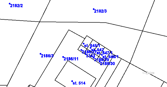 Parcela st. 645/1 v KÚ Lužná u Vsetína, Katastrální mapa