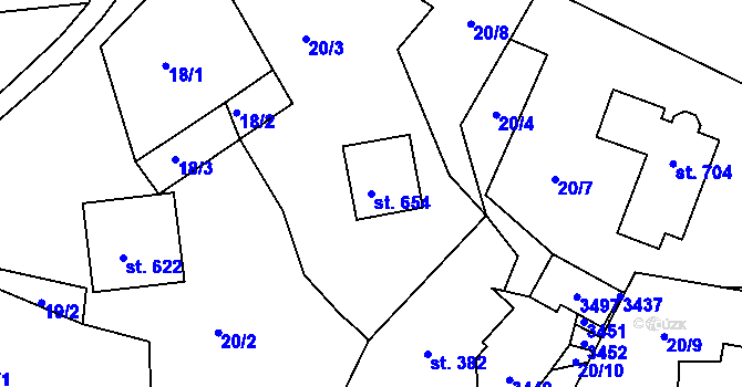 Parcela st. 654 v KÚ Lužná u Vsetína, Katastrální mapa