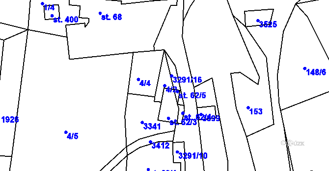 Parcela st. 4/2 v KÚ Lužná u Vsetína, Katastrální mapa