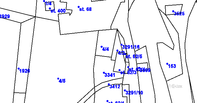 Parcela st. 4/4 v KÚ Lužná u Vsetína, Katastrální mapa