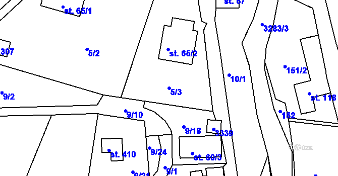 Parcela st. 5/3 v KÚ Lužná u Vsetína, Katastrální mapa