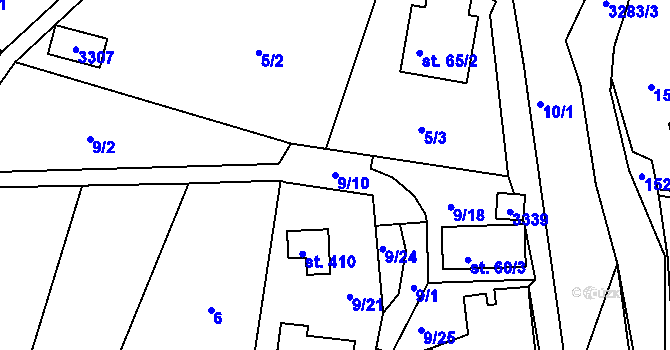 Parcela st. 9/10 v KÚ Lužná u Vsetína, Katastrální mapa