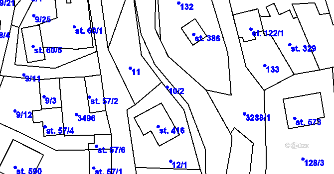 Parcela st. 10/2 v KÚ Lužná u Vsetína, Katastrální mapa