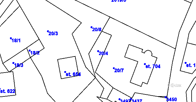 Parcela st. 20/4 v KÚ Lužná u Vsetína, Katastrální mapa