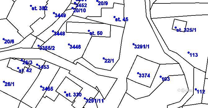 Parcela st. 22 v KÚ Lužná u Vsetína, Katastrální mapa