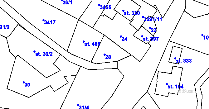 Parcela st. 28 v KÚ Lužná u Vsetína, Katastrální mapa