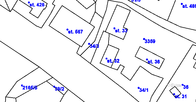 Parcela st. 34/1 v KÚ Lužná u Vsetína, Katastrální mapa