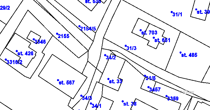 Parcela st. 34/2 v KÚ Lužná u Vsetína, Katastrální mapa