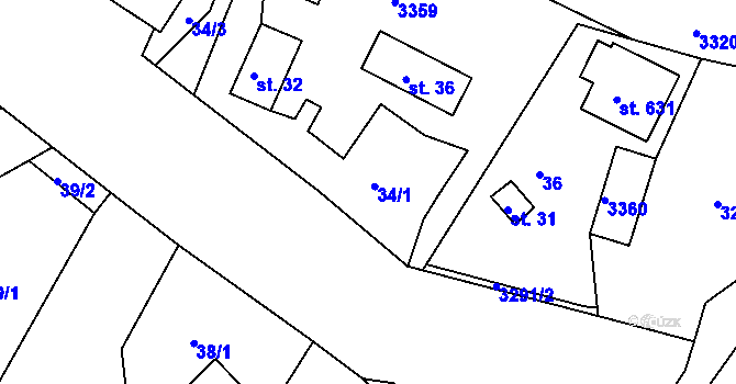 Parcela st. 35/1 v KÚ Lužná u Vsetína, Katastrální mapa