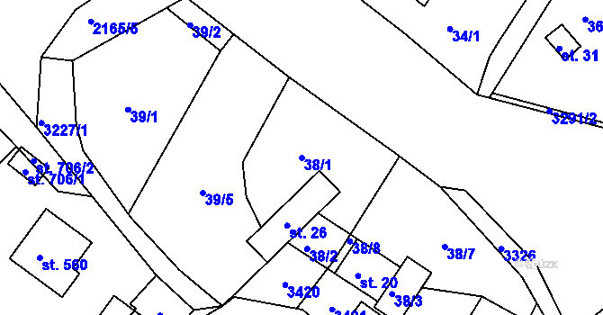 Parcela st. 38/1 v KÚ Lužná u Vsetína, Katastrální mapa