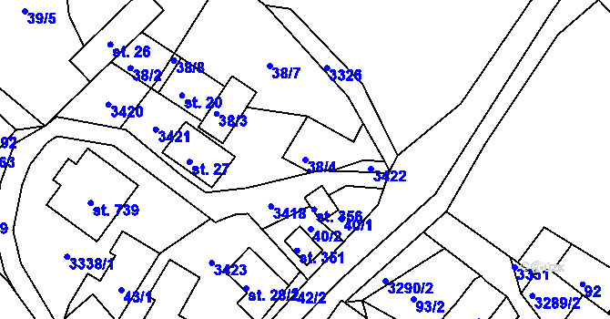 Parcela st. 38/4 v KÚ Lužná u Vsetína, Katastrální mapa