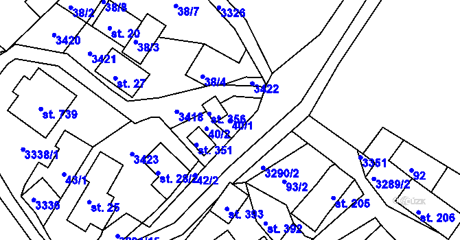 Parcela st. 40/1 v KÚ Lužná u Vsetína, Katastrální mapa