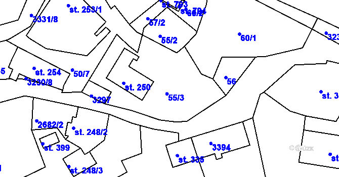 Parcela st. 55/1 v KÚ Lužná u Vsetína, Katastrální mapa