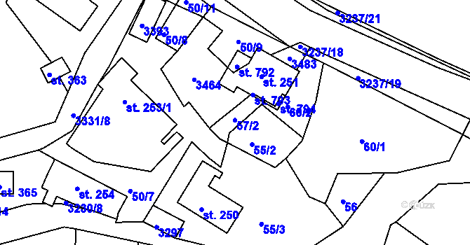 Parcela st. 57/2 v KÚ Lužná u Vsetína, Katastrální mapa