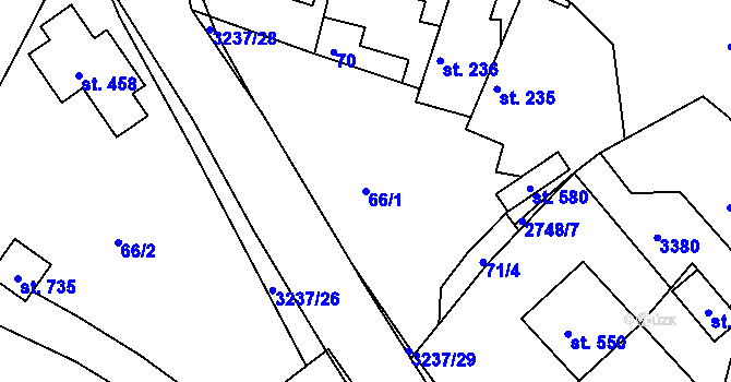 Parcela st. 66/1 v KÚ Lužná u Vsetína, Katastrální mapa