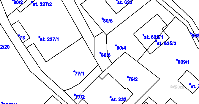 Parcela st. 80/6 v KÚ Lužná u Vsetína, Katastrální mapa