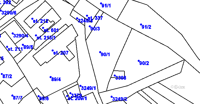 Parcela st. 90/1 v KÚ Lužná u Vsetína, Katastrální mapa