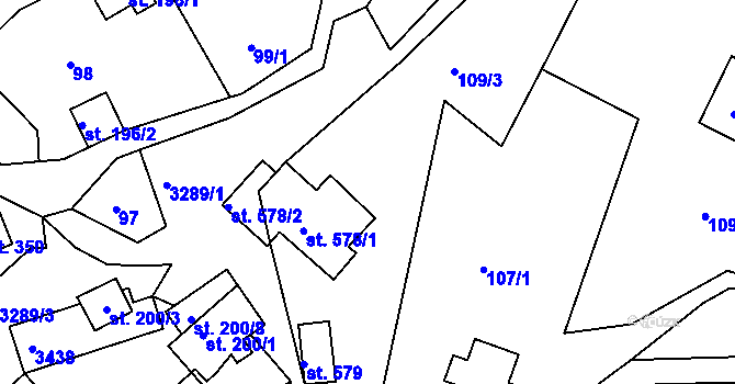 Parcela st. 106/2 v KÚ Lužná u Vsetína, Katastrální mapa