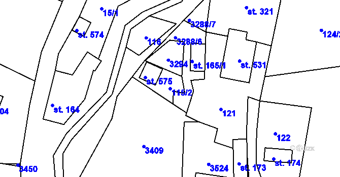 Parcela st. 115/2 v KÚ Lužná u Vsetína, Katastrální mapa