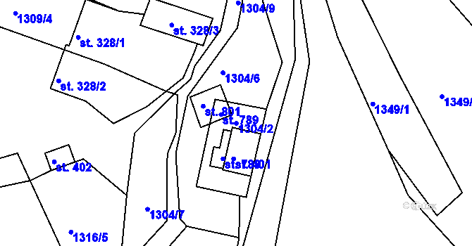 Parcela st. 1304/2 v KÚ Lužná u Vsetína, Katastrální mapa
