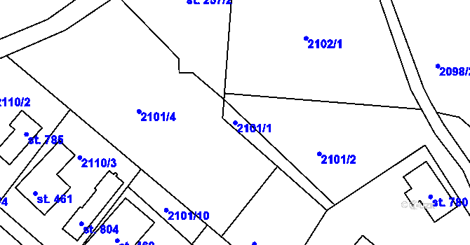 Parcela st. 2101/1 v KÚ Lužná u Vsetína, Katastrální mapa