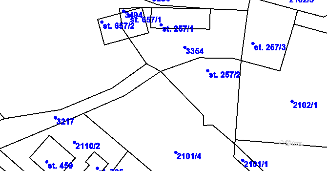 Parcela st. 2101/5 v KÚ Lužná u Vsetína, Katastrální mapa