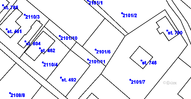 Parcela st. 2101/6 v KÚ Lužná u Vsetína, Katastrální mapa