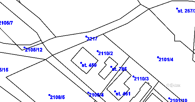 Parcela st. 2110/2 v KÚ Lužná u Vsetína, Katastrální mapa