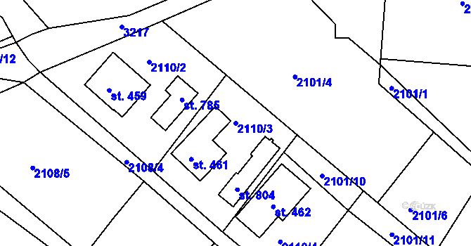 Parcela st. 2110/3 v KÚ Lužná u Vsetína, Katastrální mapa