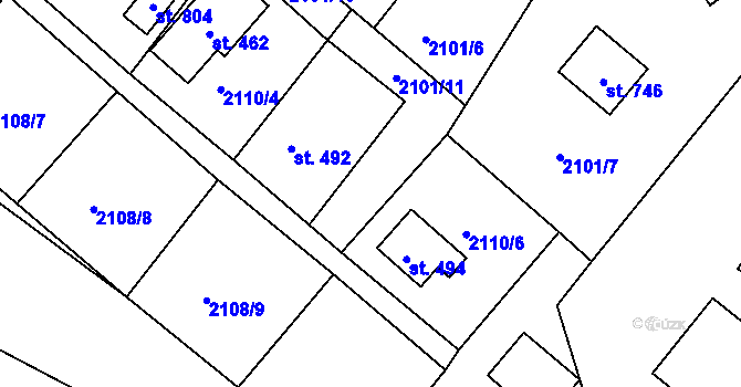Parcela st. 2110/5 v KÚ Lužná u Vsetína, Katastrální mapa