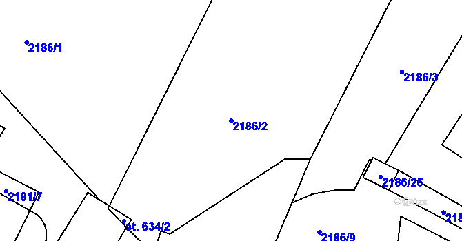 Parcela st. 2186/2 v KÚ Lužná u Vsetína, Katastrální mapa