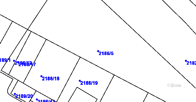 Parcela st. 2186/5 v KÚ Lužná u Vsetína, Katastrální mapa
