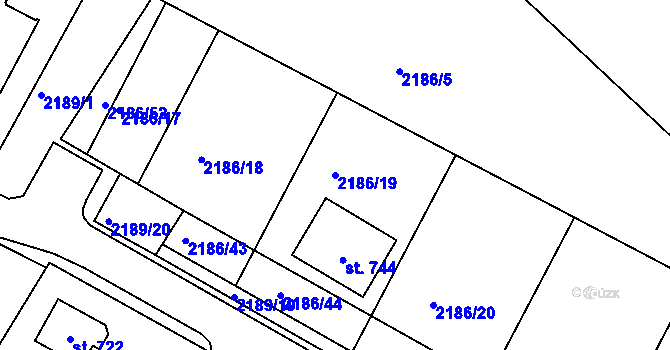 Parcela st. 2186/19 v KÚ Lužná u Vsetína, Katastrální mapa