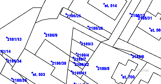 Parcela st. 2189/3 v KÚ Lužná u Vsetína, Katastrální mapa