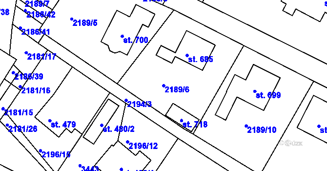 Parcela st. 2189/6 v KÚ Lužná u Vsetína, Katastrální mapa