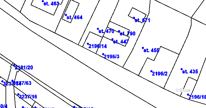 Parcela st. 2196/3 v KÚ Lužná u Vsetína, Katastrální mapa