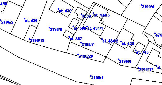 Parcela st. 2196/7 v KÚ Lužná u Vsetína, Katastrální mapa