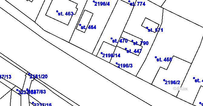 Parcela st. 2196/14 v KÚ Lužná u Vsetína, Katastrální mapa