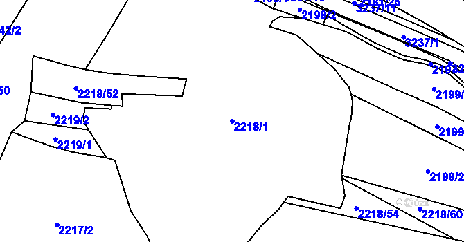 Parcela st. 2218/1 v KÚ Lužná u Vsetína, Katastrální mapa
