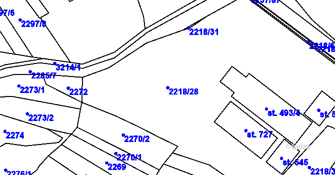 Parcela st. 2218/28 v KÚ Lužná u Vsetína, Katastrální mapa