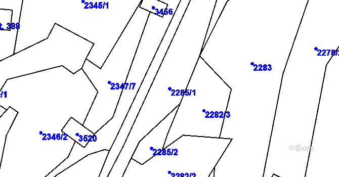 Parcela st. 2285/1 v KÚ Lužná u Vsetína, Katastrální mapa