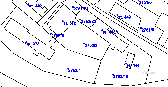 Parcela st. 2752/2 v KÚ Lužná u Vsetína, Katastrální mapa