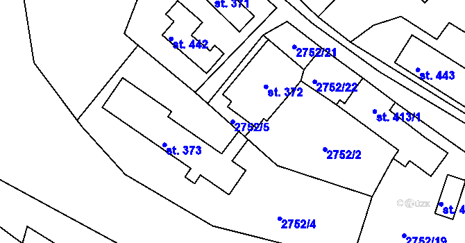 Parcela st. 2752/5 v KÚ Lužná u Vsetína, Katastrální mapa
