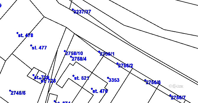 Parcela st. 2756/1 v KÚ Lužná u Vsetína, Katastrální mapa