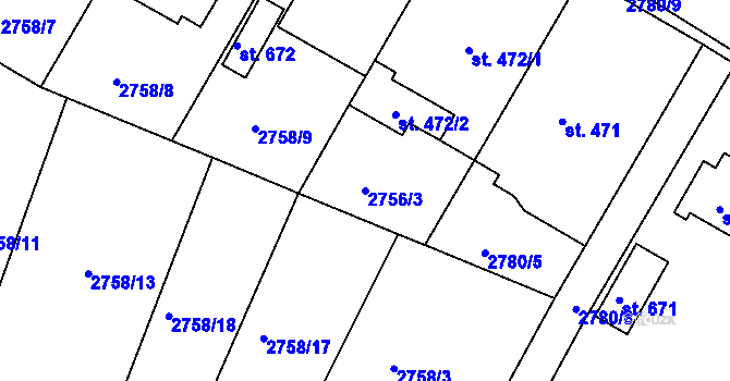 Parcela st. 2756/3 v KÚ Lužná u Vsetína, Katastrální mapa