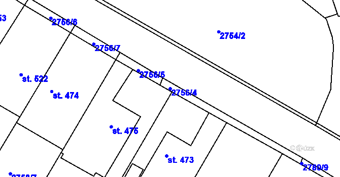 Parcela st. 2756/4 v KÚ Lužná u Vsetína, Katastrální mapa