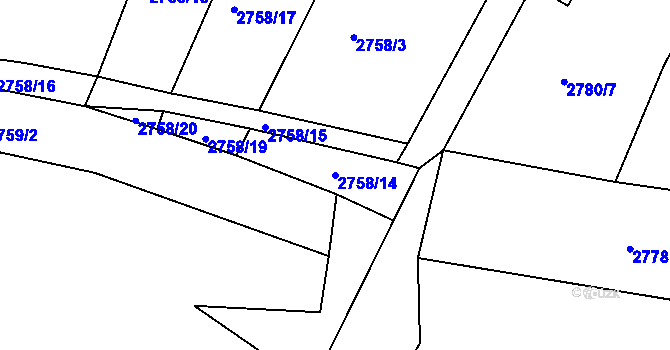 Parcela st. 2758/14 v KÚ Lužná u Vsetína, Katastrální mapa